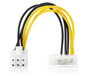 Nedis napájecí kabel Molex - PCI Express, pozlacené / Napájecí kabel / 0,20 m / černá/žlutá
