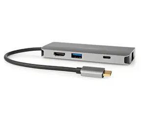 Nedis USB-C Multiportový adaptér 7v1 antracitová / Adaptér / HDMI / RJ45 / SD/microSD / 3x USB-A / 5 Gbps / 0,2 m