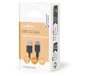 Nedis USB-A prodlužovací kabel černá / Kabel / USB-A - USB-A / USB 2.0 / 0,2 m