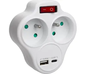 Maclean MCE336 / Zásuvkový rozbočovač / 2x zásuvka / USB-A + USB-C 2,4A / 16A