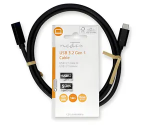 Nedis USB-C prodlužovací kabel 1 m černý / Kabel USB / USB 3.2 Gen 1 / 60 W / 5 Gbps