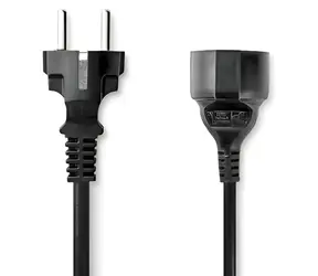 Nedis Prodlužovací napájecí kabel černá / Prodlužovací kabel / Zástrčka Schuko - Zásuvka Schuko / Přímý / 2 m