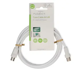 Nedis Koaxiální kabel IEC(M)-IEC(F) bílá / Video kabel / 75 Ohm / Dvojité stínění / 90 dB / 1,5 m / PVC