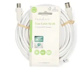 Nedis Koaxiální kabel IEC(M)-IEC(F) bílý / Koaxiální kabel / 75 Ohm / 5 m / Dvojité stínění