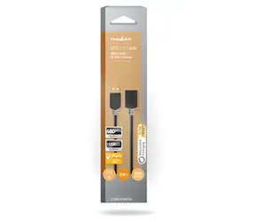 Nedis USB-A prodlužovací kabel antracit / Datový kabel / USB 2.0 / 480 Mbps / pozlacené konektory / 3 m