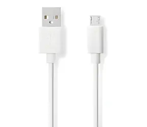 Nedis USB 2.0 kabel bílá / Kabel USB / USB-A - Micro-B / 480 Mbps / 2 m