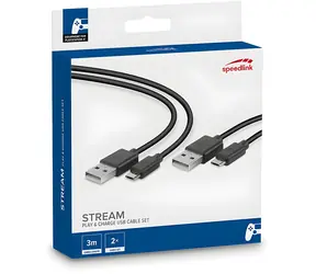 Speed Link STREAM černá / Sada nabíjecích kabelů / PS4 / micro-USB / 3 m