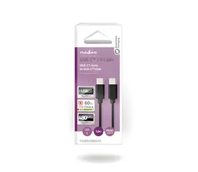 Nedis USB-C černá / Datový kabel / USB-C - USB-C / USB 2.0 / 60 W / 480 Mbps / 1 m