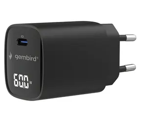 Gembird TA-UC-1C-PD60LCD-01-BK černá / Síťová nabíječka / 60 W / LCD displej / USB-C / PD 3.1 & QC 3.0