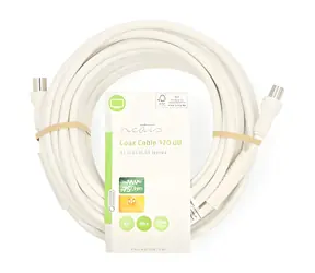 Nedis koaxiální kabel 10 m bílá / Koaxiální kabel / IEC (M) - IEC (F) / 75 Ohm / 120 dB