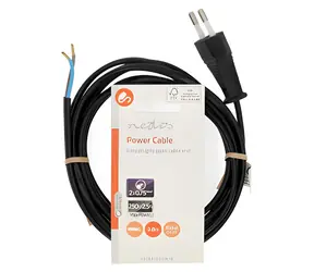 Nedis napájecí kabel Euro vidlice - otevřený konec černá / Napájecí kabel / Plochý / PVC / 2 m
