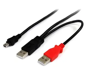 StarTech USB Y kabel pro externí disk černá / 1x Mini-USB / 2x USB-A / 1,8 m