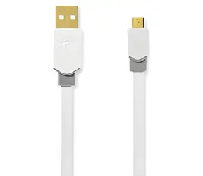 Nedis USB 2.0 kabel bílá / Kabel USB / USB-A - Micro-B / 480 Mbps / plochý / 1 m
