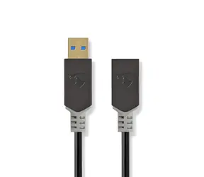Nedis USB-A (M) - USB-A (F) antracitová / Prodlužovací kabel / USB 3.2 Gen 1 / 5 Gbps / 2 m / pozlacené konektory
