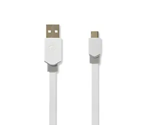 Nedis USB 2.0 kabel bílá / Kabel USB / USB-A - Micro-B / 480 Mbps / 1 m / plochý