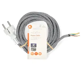 Nedis Napájecí kabel Typ F zástrčka bílá / Kabel / Otevřený konec / Poniklované / 3 m / Bavlněný oplet