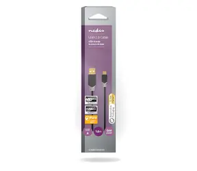 Nedis USB 2.0 kabel antracit / Kabel USB / USB-A - Micro-B / 480 Mbps / 1 m / pozlacené konektory
