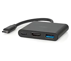 Nedis USB-C adaptér 3v1 černá / Adaptér / USB 3.2 Gen 1 / HDMI výstup 4K/30Hz / 5 Gbps / 0,10 m