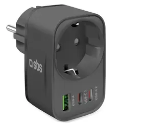 SBS Cestovní adaptér 2x USB-C/USB-A/Schuko černá / Cestovní adaptér / PD 30 W