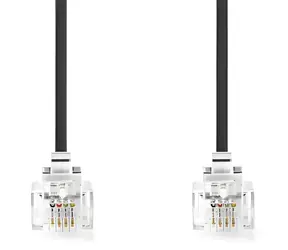 Nedis telefonní kabel RJ11-RJ11 plochý černý / Telefonní kabel / RJ11-RJ11 / pozlacené konektory / 2 m