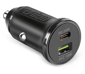 SBS Autoadaptér USB-A a USB-C černá / Autonabíječka / PD / 25 W