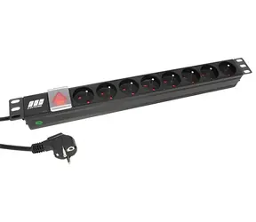 EFB 19" rozvodný panel černý / Napájecí panel / 1U / 8x zásuvka CZ / vypínač / 1,8 m kabel