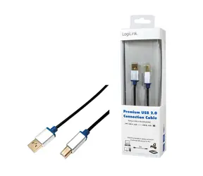 LogiLink USB-A - USB-B 2m černá / Kabel / hliníkové pouzdro / USB 2.0