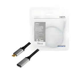 LogiLink USB-C (M) - USB-C (F) černá / Prodlužovací kabel / USB 3.2 Gen2 / 10 Gbit/s / PD / 0,5 m
