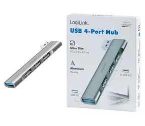 LogiLink kompaktní USB hub stříbrná / USB hub / 1x USB-A 3.0 / 3x USB-A 2.0 / 5 Gbit/s