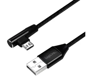 LogiLink USB-A - Micro-USB 1m černá / Kabel / opletený / úhlový 90° / USB 2.0