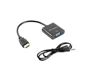 Lanberg černá / Adaptér / HDMI (M) na VGA (F) + MiniJack 3,5mm (F) / 0,2 m / Full HD