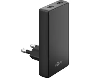 Goobay GaN nabíječka 90° černá / Síťová nabíječka / 2x USB-C / 65W / PD / GaN