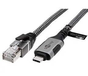 Goobay LAN adaptér USB-C - RJ-45 černo-stříbrný 3 m / LAN adaptér / Cat.6 / 1 Gbit/s