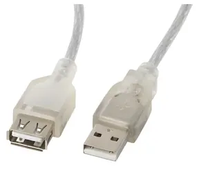 Lanberg kabel USB-A(M)-USB-A(F) 2.0 transparentní 5 m / Kabel USB / 5 m