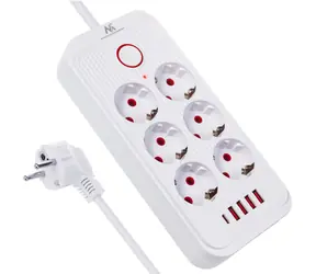 Maclean MCE389 bílá / Prodlužovací přívod / 6x zásuvka / 4x USB-A / 1x USB-C / 2500 W / 1,5 m