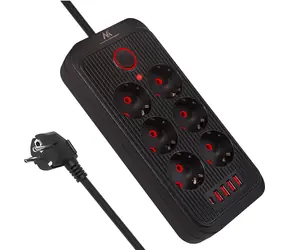 Maclean MCE389 B černá / Prodlužovací přívod / 6x zásuvka / 4x USB-A / 1x USB-C / 2500 W / 1,5 m