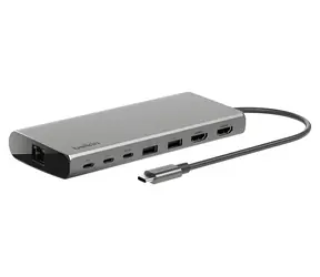 Belkin Connect USB-C hub Core šedá / USB-C hub / 8v1 / pro 2 monitory