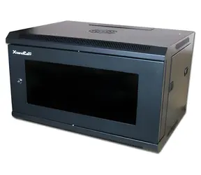 XtendLan Nástěnný rozvaděč 6U 600x450mm černá / Rozvaděč / Skleněné dveře / Jednodílný, rozložený