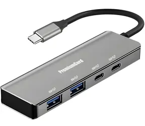 PremiumCord USB-C hub 4-Port hliníkový space grey / USB hub / 2x USB-C / 2x USB-A / USB 3.2 Gen 1 5 Gbps