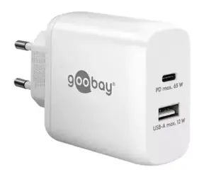 Goobay duální rychlonabíječka USB-C GaN 65W bílá / Síťová nabíječka / USB-C PD / 1x USB-A / 65W