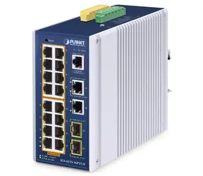 Planet IGS-4215-16P2T / Switch průmyslový / L2/L4 Managed / 16x Gigabit PoE+ RJ-45 / 2x SFP / IP30