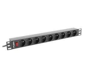 Lanberg PDU černá / Zásuvková lišta do racku / 19" / 1U / 9x zásuvka / 16 A / 3 m