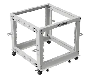 Lanberg Open Rack 9U šedý / Otevřený rack / 19" / 600×600–1100 mm / nastavitelná hloubka / nosnost 600 kg