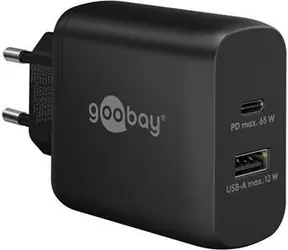 Goobay duální rychlonabíječka USB-C GaN 65W černá / Síťová nabíječka / USB-C PD / 1x USB-A / 65W