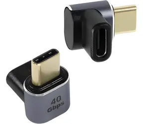 PremiumCord Adaptér USB-C samice - USB-C samec 90° hliníkový / Adaptér / USB4 / 40 Gbps / 100 W