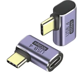 PremiumCord Adaptér USB-C samice - USB-C samec zahnutý 90° / Redukce / USB4 40Gbps / 100W PD / Aluminium