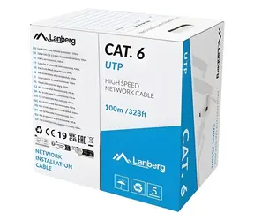 Lanberg CAT6 UTP šedá / Instalační kabel / 100 m / pevné jádro CU / CPR / Fluke Passed
