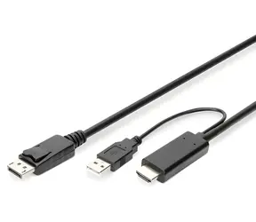 Digitus redukční kabel HDMI/DisplayPort 2m černá / Redukce / 4K 30Hz / HDMI 1.4 / DisplayPort 1.2