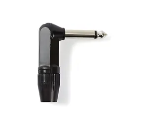 Nedis Konektor jack 6.35 mm úhlový zástrčka černá / Konektor / Pájecí / Poniklovaný / Hliník