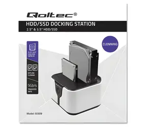Qoltec 50309 černá/bílá / Dokovací stanice / 2,5"/3,5" SATA III / USB 3.0 / Klonování